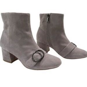 Gray Suede Ankle Boots with Buckle